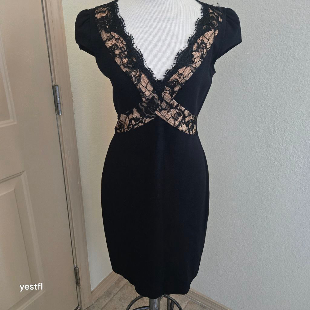 EMILIO PUCCI Black & Beige Lace Sheath Dress Size 8 LBD - Picture 2 of 13
